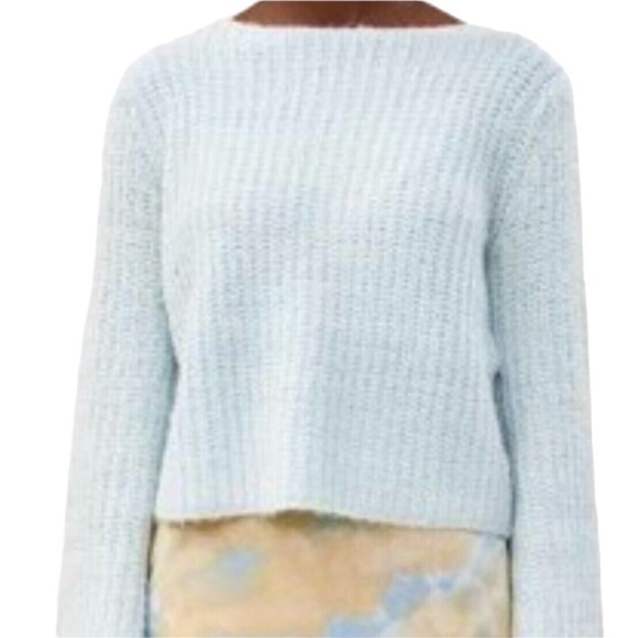 New Lumiere Bell Sleeve Boat Neck Soft Knit Sweater Light Blue Size Large - Picture 1 of 14